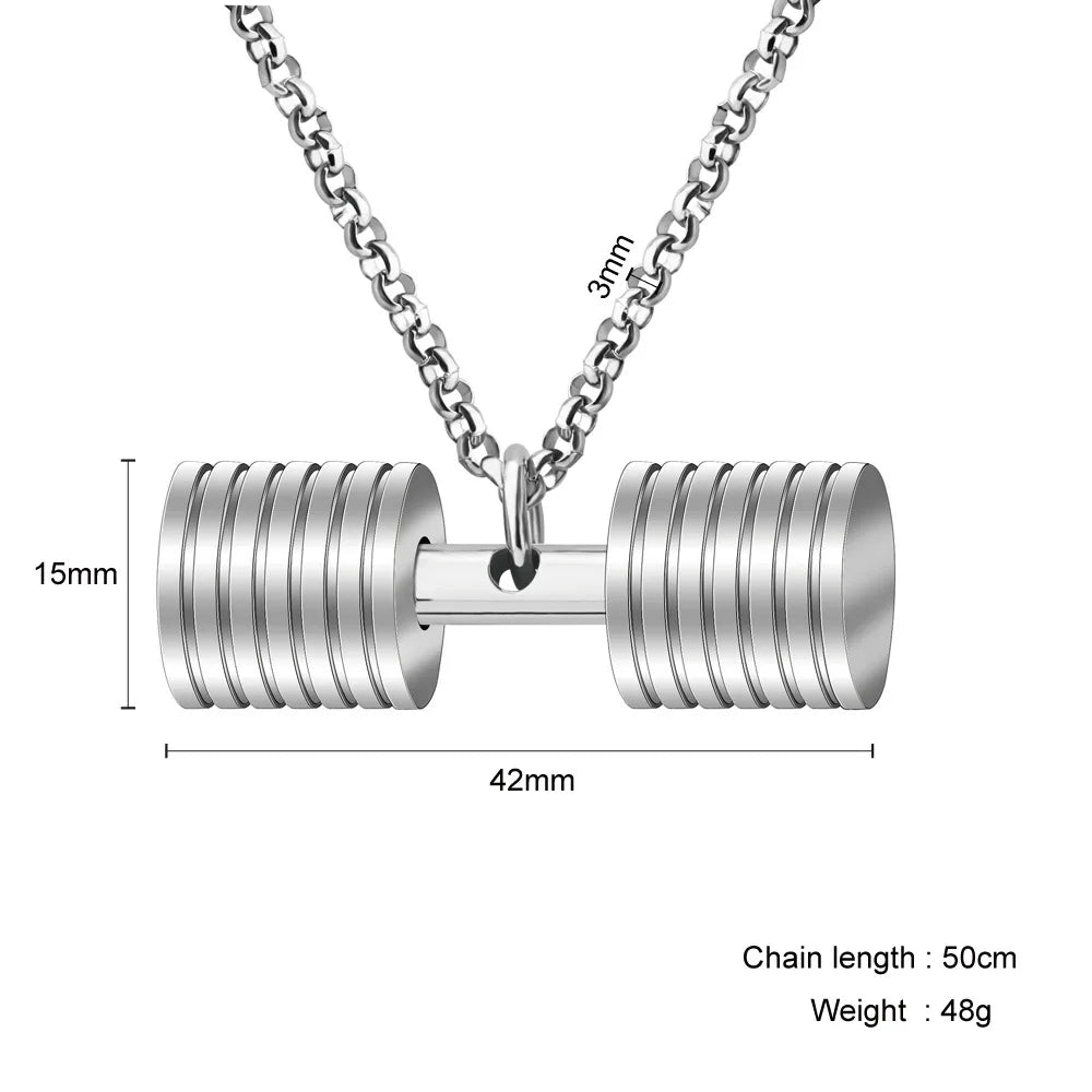 Wholesale Personalize Stainless Steel Two Colors Dumbbell Barbell Pendant Necklace Fitness Men's Sports Necklace