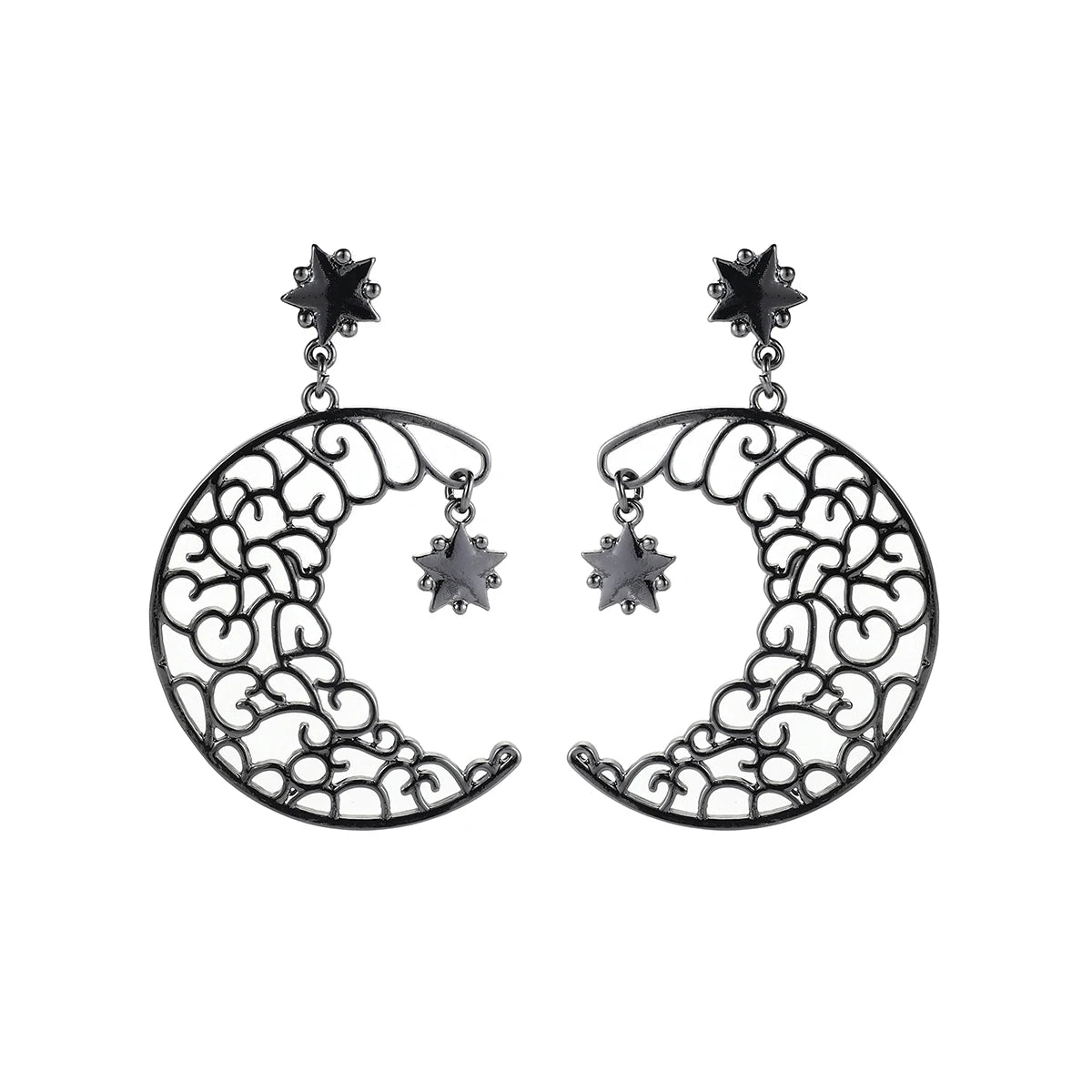Simple 14K Gold Plated Half Moon Drop Earrings Women Hollow Carved Star Moon Stud Earrings Fashion Jewelry 2023