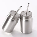 Wholesale Stainless Steel Double Walled Vacuum Insulated Handled Mason Cups With Metal Straw and Lids