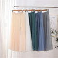 Fashion New Women Mesh Elastic Skirt Beach Spring Summer Korean High Waist Fashion Pleated Long Skirt Black White Tulle Skirts