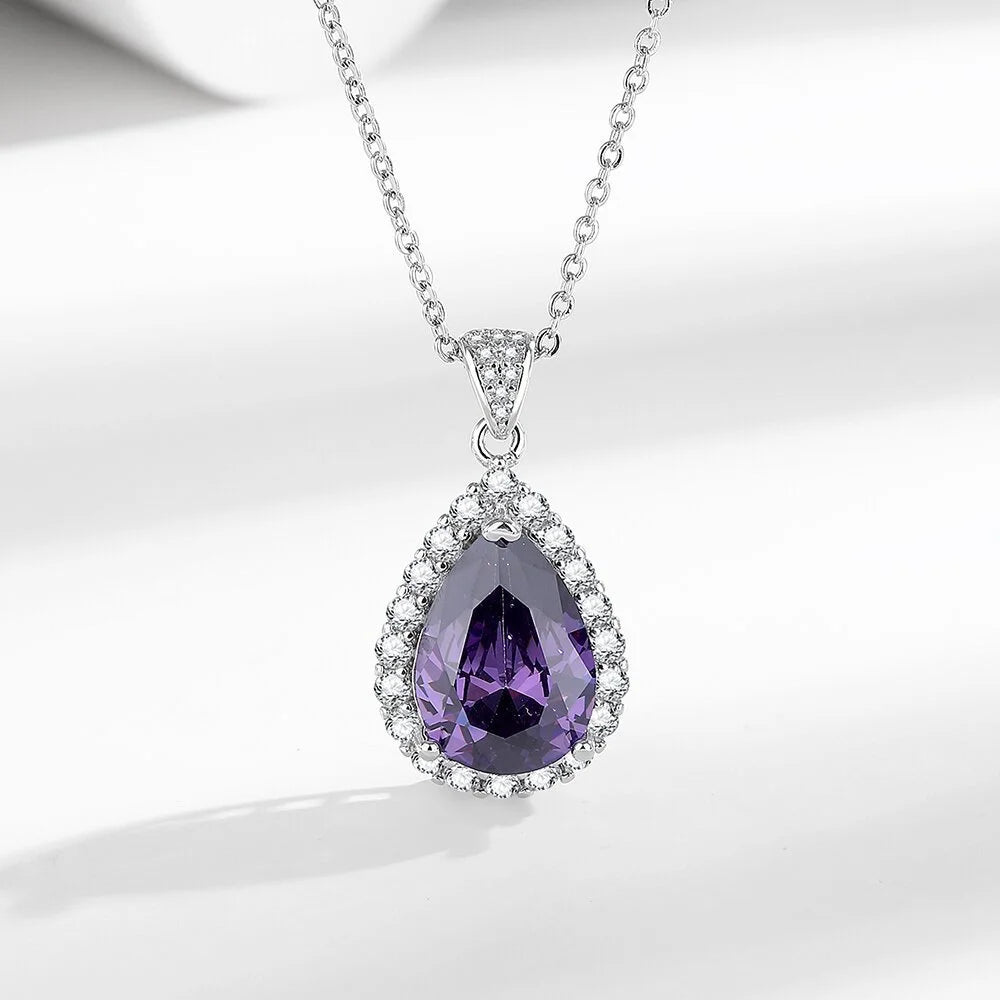 Wholesale Elegant Custom Personalised 925 Silver Purple Crystal Designer Necklace for Women MegaBDM