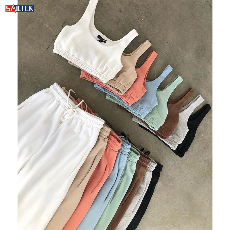 S003 Custom Logo Joggers Pants Set Comfy Cotton Workout Womens Two Piece Set Women Clothing Lounge Wear