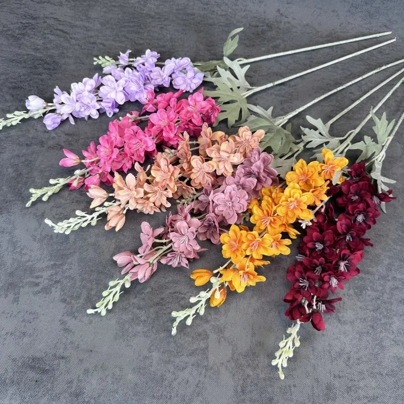Hot Sale 2 Forks Silk Delphinium Hyacinth Fake Flowers Flocking Ball Wedding Stage Flowers for Graduation Easter Always Popular