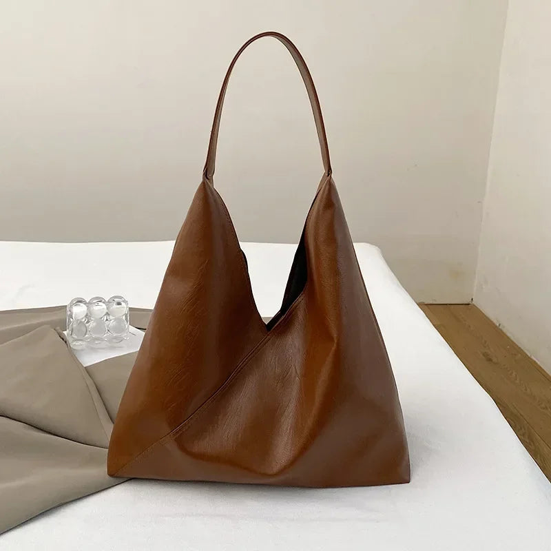 Pu Leather Shoulder Bags for Women Vintage Large Capacity Ladies Commuter Tote Underarm Bag Fashion Thread Female Handbags
