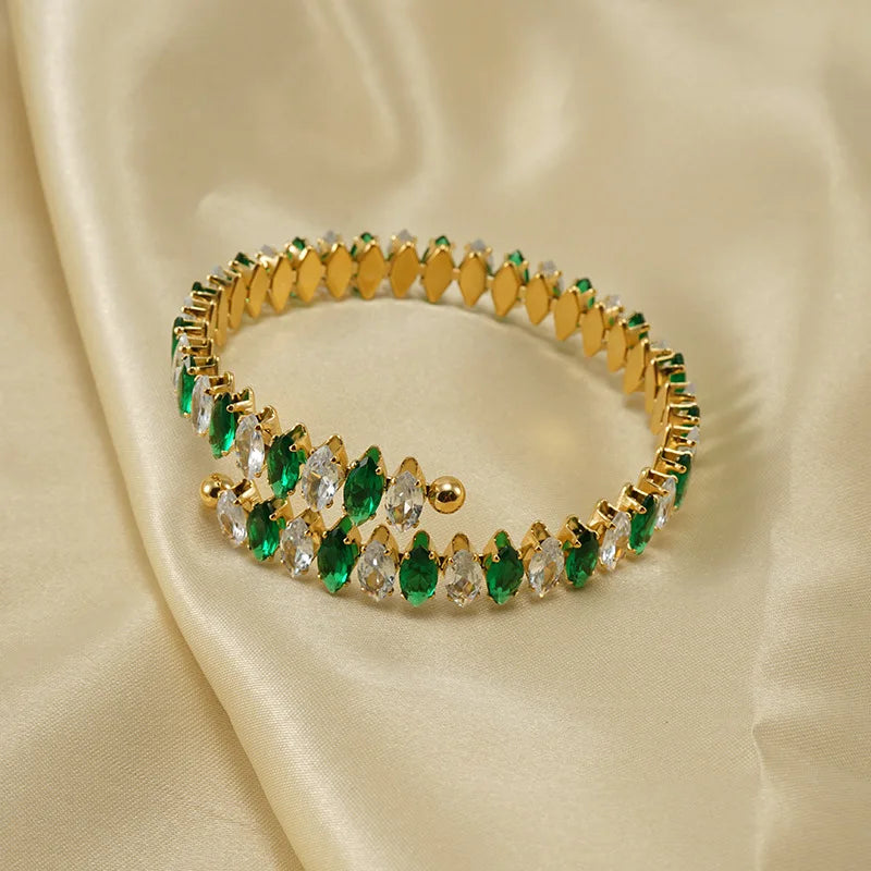 Wholesale Vintage 18K Gold Plated Stainless Steel Bracelet Adjustable Colorful Zircon Bracelet for Women and Girls
