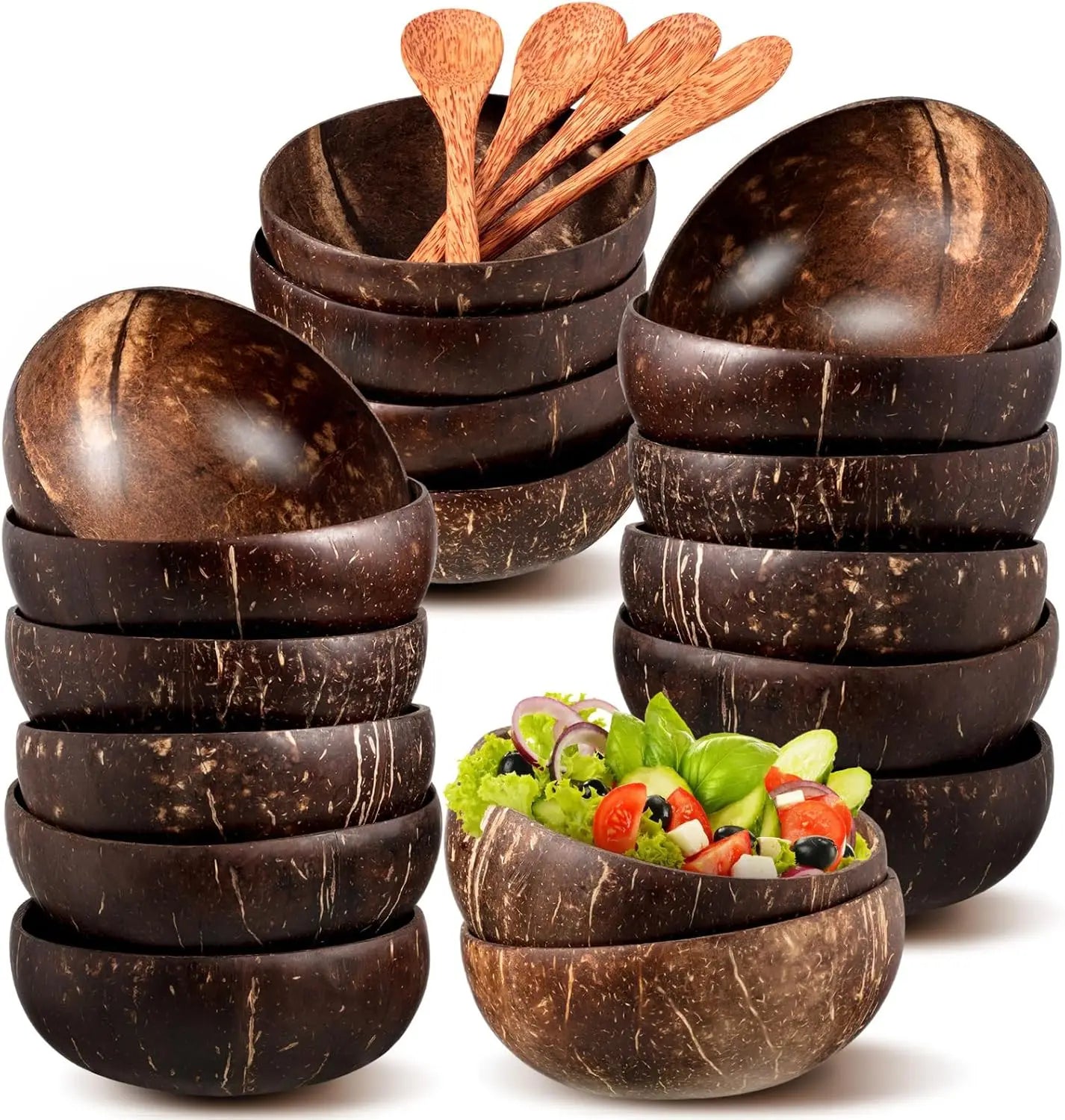Natural Coconut Bowls and Wooden Spoon Sets Coconut Salad Smoothie Bowls  Moroccan Design Style for Gift