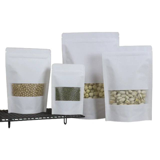 Custom Disposable Recyclable Kraft Paper Gravure Printed Sealable Bag Ziplock Stand Pouch Window Waterproof Food Packaging Sugar