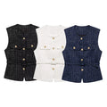ZATRHMBM Women's Clothing 2025 New Fashion Belt Decorated With Beads  Vest Top Retro Round Neck Sleeveless Female Vest