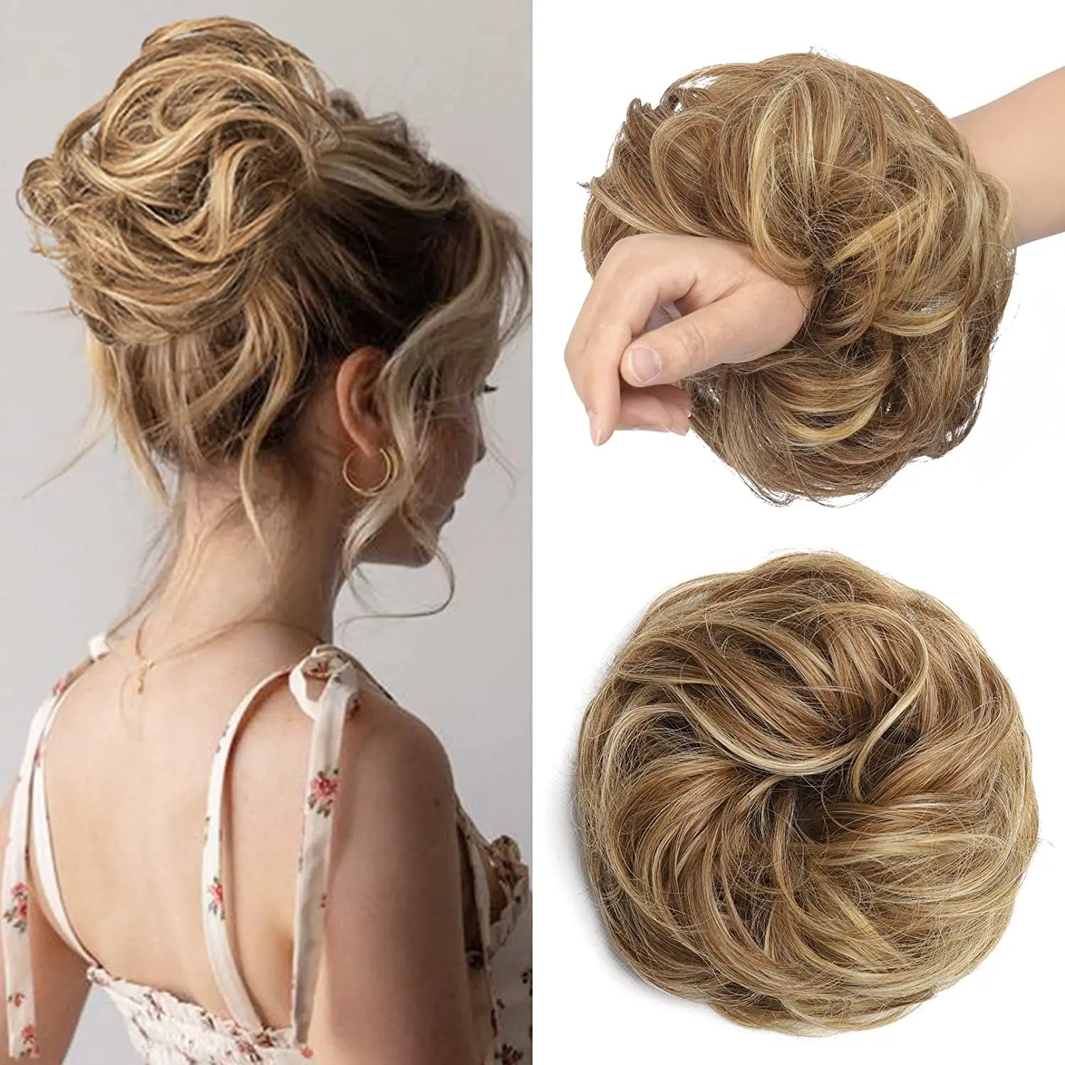 Messy Bun Hair Pieces Elastic Blonde Messy Hair Bun Scrunchies Extensions for Women Synthetic Thick Fluffy Chignons Hairpieces