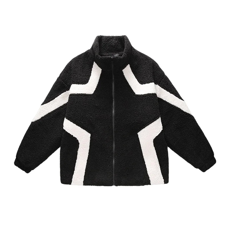 High Streetwear Fashion Sherpa Fleece Jacket Zip up Warm Sweatshirt Coat Men'S Winter Jacket