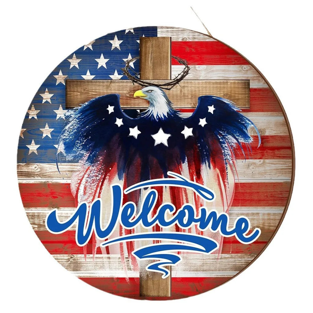 Wholesale Wooden Hanging Signs for July 4th Featuring Patriotic Eagle and Wreath for Memorial Day Decor Dropshipping