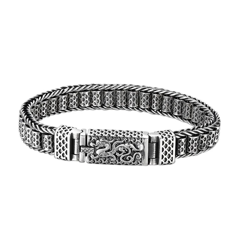 9mm New Arrival Wholesale 925 Sterling Silver Dragon Bracelet Men's Vintage Woven Punk Hiphop Bracelet Jewelry