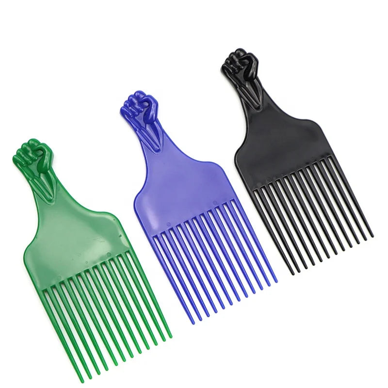 Wholesale Factory Price Barber Salon Used Colorful Pick Afro Plastic Hair Comb with Fist Shape Handle