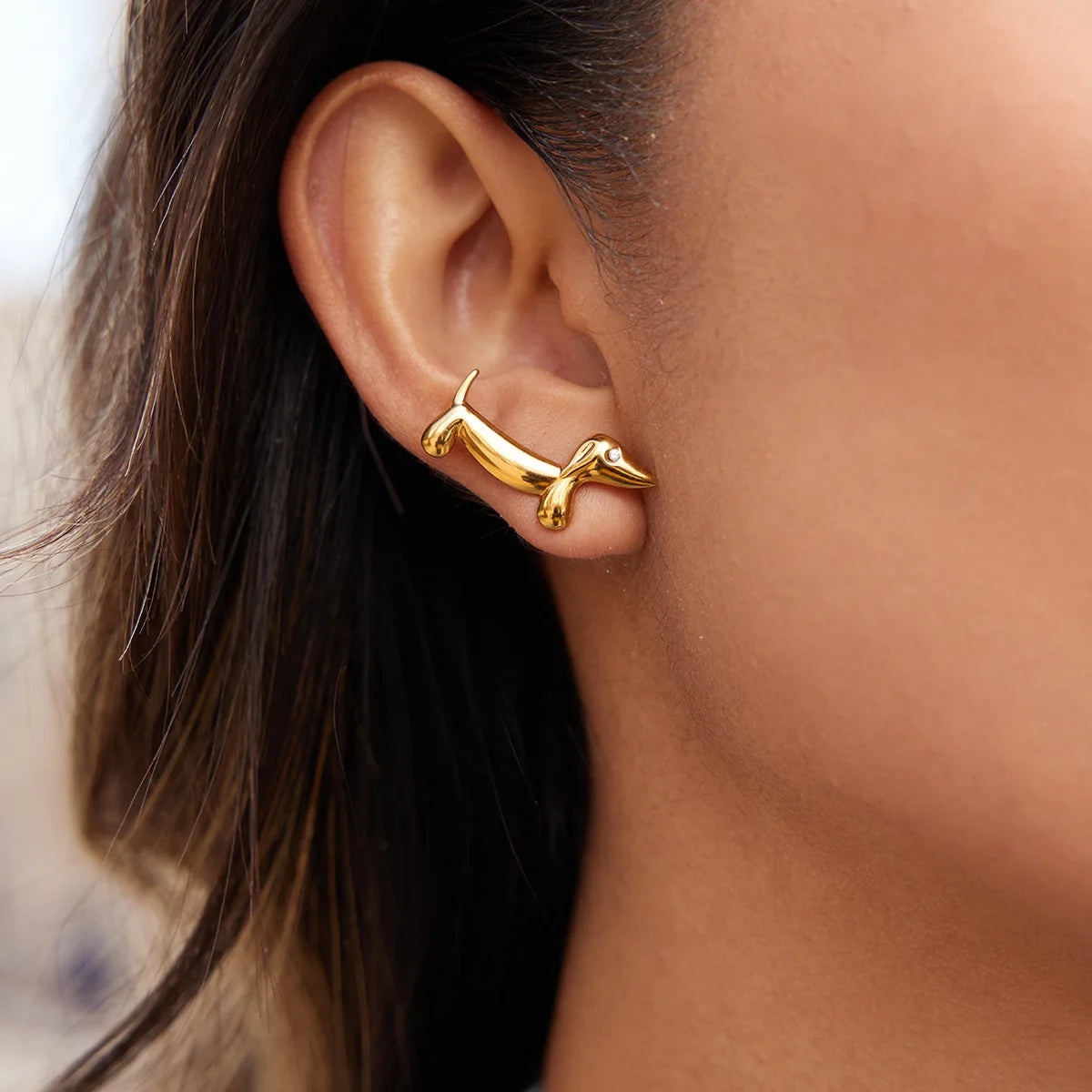 Women Waterproof Stainless Steel Cute Ear Studs Jewelry Rust-Proof Hypoallergenic Dachshund Stud Earrings for Daily Wear