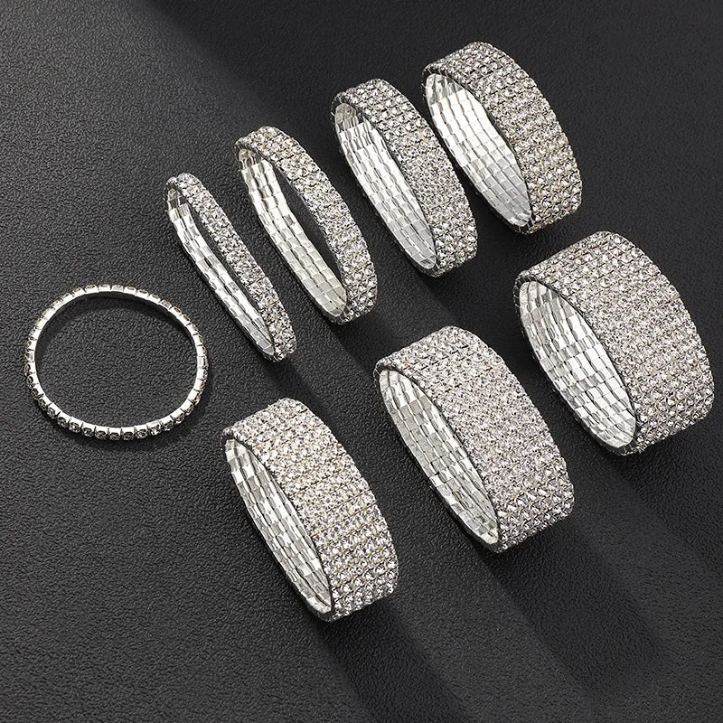 Bride Wedding Diamond Tennis Elastic Bracelet Pulsera 5 Row Stretch Full Crystal Rhinestone Bling Silver Tennis Bracelet