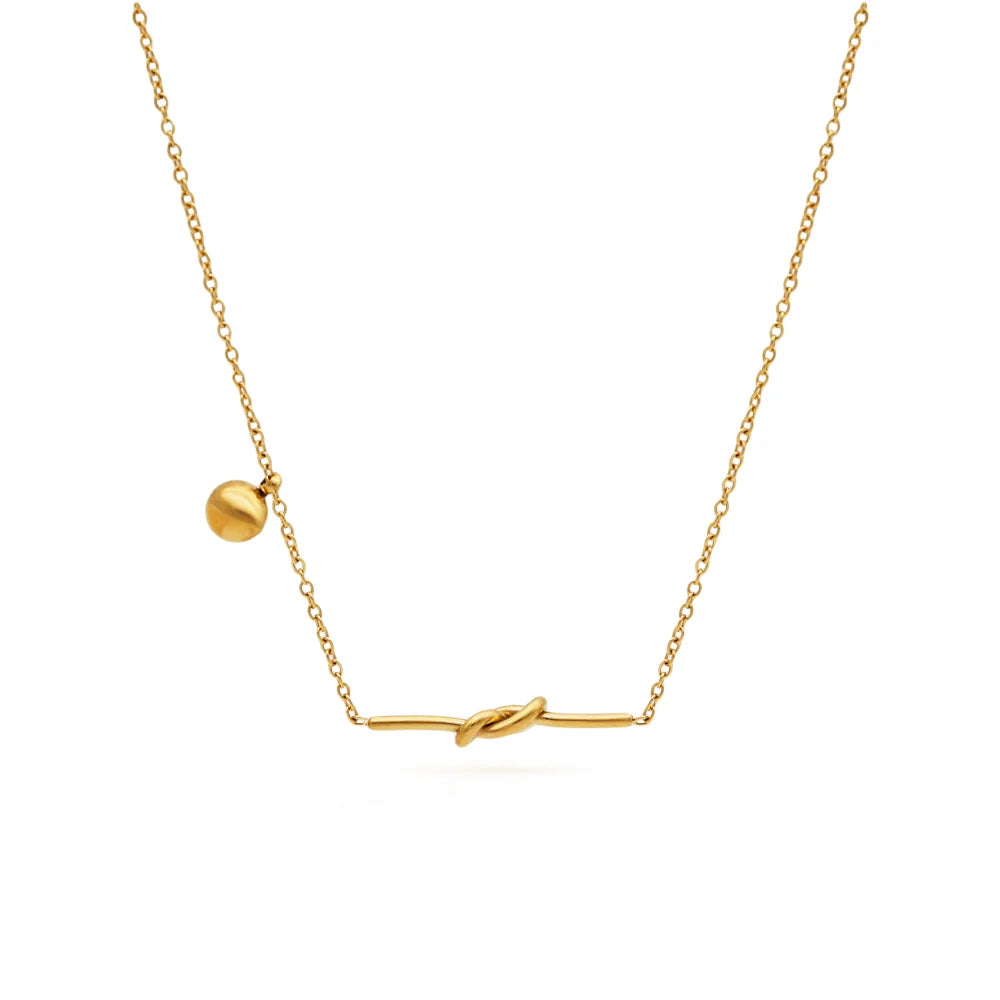 Chris April Fashion 18k Gold Plated Stainless Steel Knot Charm bar Pendant Necklace