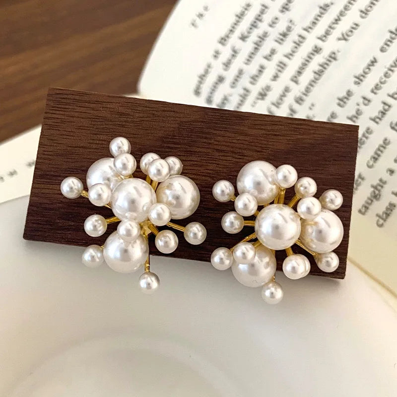 Chunky Exaggeratedly Large Multiple Pearl Stud Earrings for Women