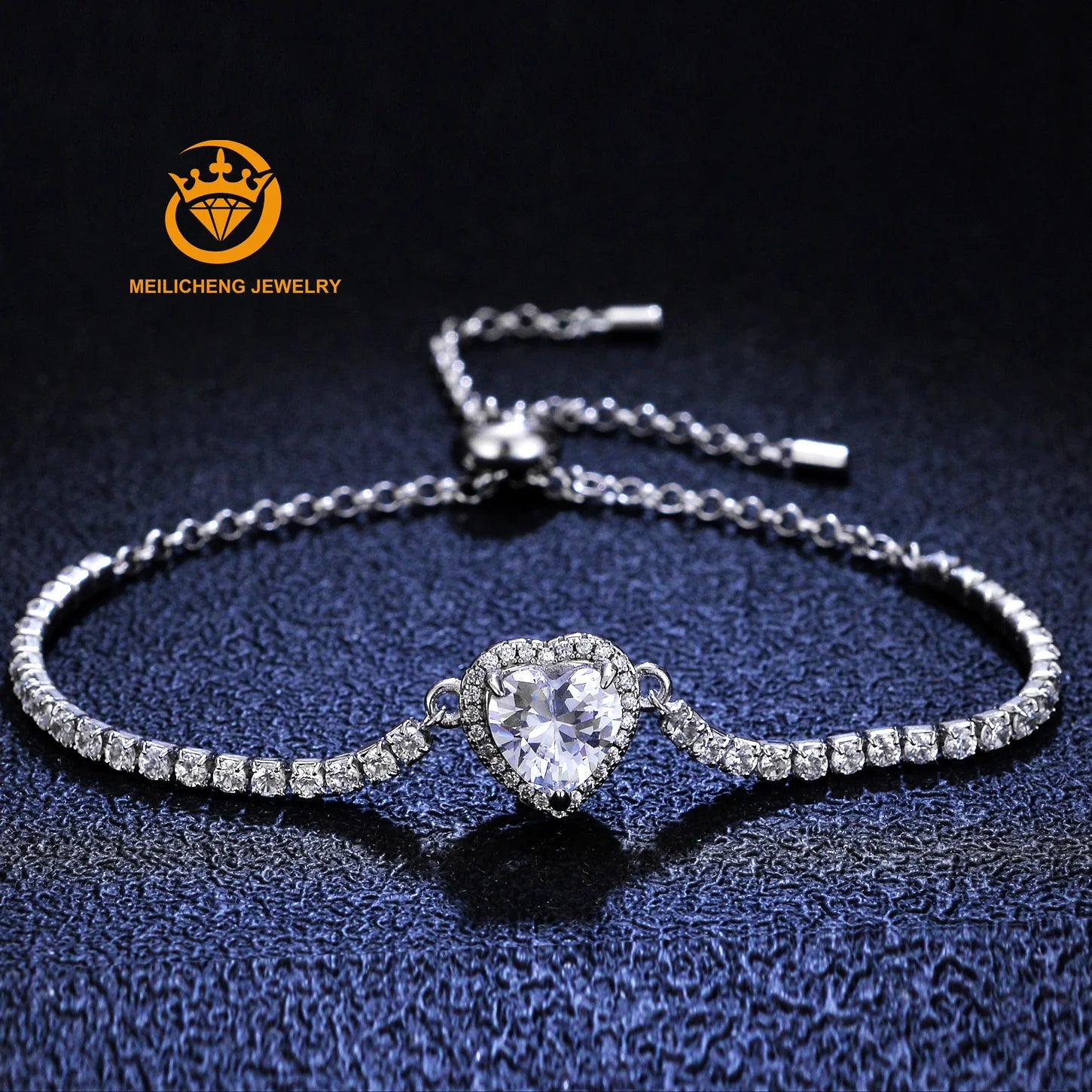 Luxury Heart Shaped Tennis Chain S925 Silver Plated White Gold Moissanite Bracelet Jewelry for Women