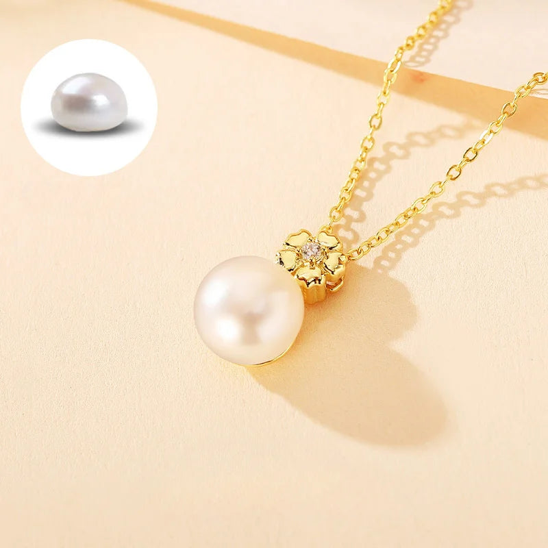 S925 Silver Moissanite Freshwater Pearl Necklace 0.1 Carat Pendant Versatile Gold Plated for Wedding Anniversary Date Day Gift