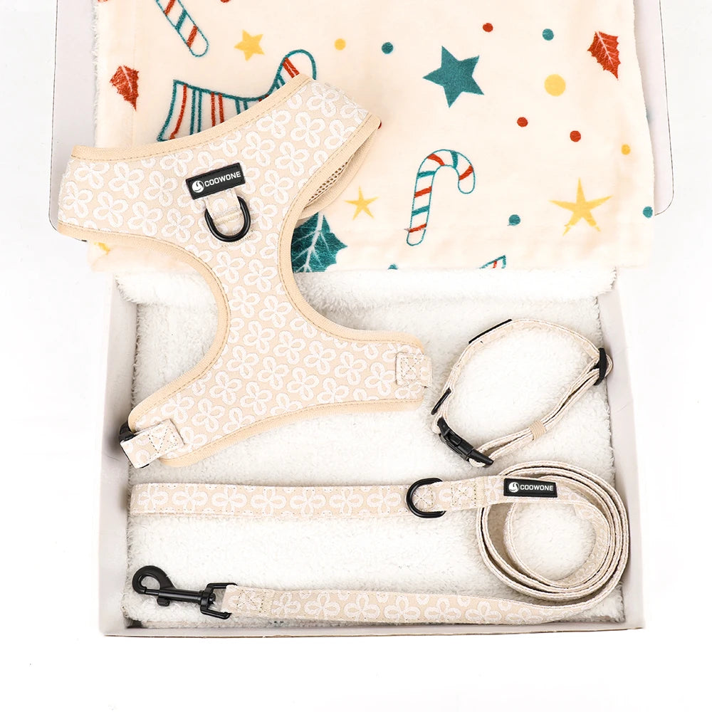 Luxury Jacquard Adjustable Neck Harness Dog Leash Custom Logo Pet Harness Collar Leash Pet Supplies