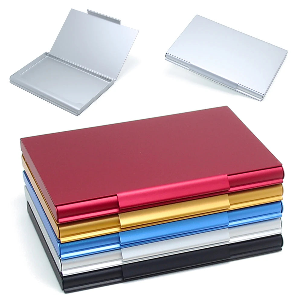 Ultrathin Wide Button Thin Wallet Box Credit Bank Name Novelty Card Holder Business Card Case Aluminum RFID Metal Wallet