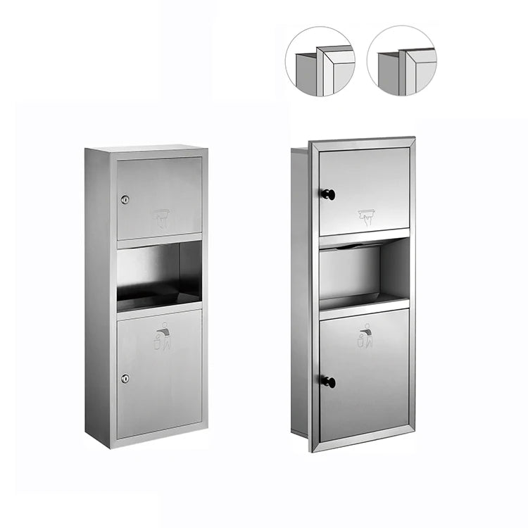 Polish/Brush Recessed/surface Mounted SUS304 Stainless Steel Bathroom Wall Tissue Paper Towel Holder Dispenser With Trash Can