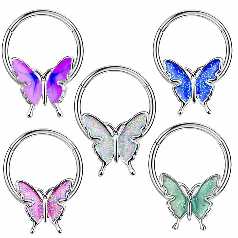 Stainless Steel Nose Ring 16g Septum Clicker Daith Earring Helix Tragus Earrings Cartilage Hoop Body Piercing Jewelry butterfly