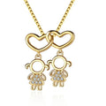 Cute Twin Girl Heart-shaped Pendant 18K Gold-plated Brass Zircon Box Chain Necklace Trendy Engagement Party & Anniversary Gift