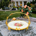 Qian Hu 2025 Elegant Gold Metal Fruit Tray Durable Ceramic Serving Plate Butterfly Decorative Leg for Snack Dessert New Arrival