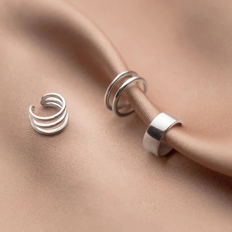 1 Pair 925 Sterling Silver Double/Three Layer Circle Round Clip on Earrings for Women Without Piercing Earrings Jewelry