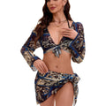 Customized Retro Print Bathing Suit Black Sexy Bikini 4 Piece Fashion Swimsuit