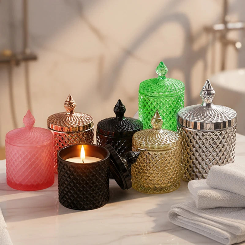 Glass Rainbow Candle Jars Clear Candle Holder for Weddings Luxury for Home Decoration Christmas Iridescent Candlestick Holder MegaBDM