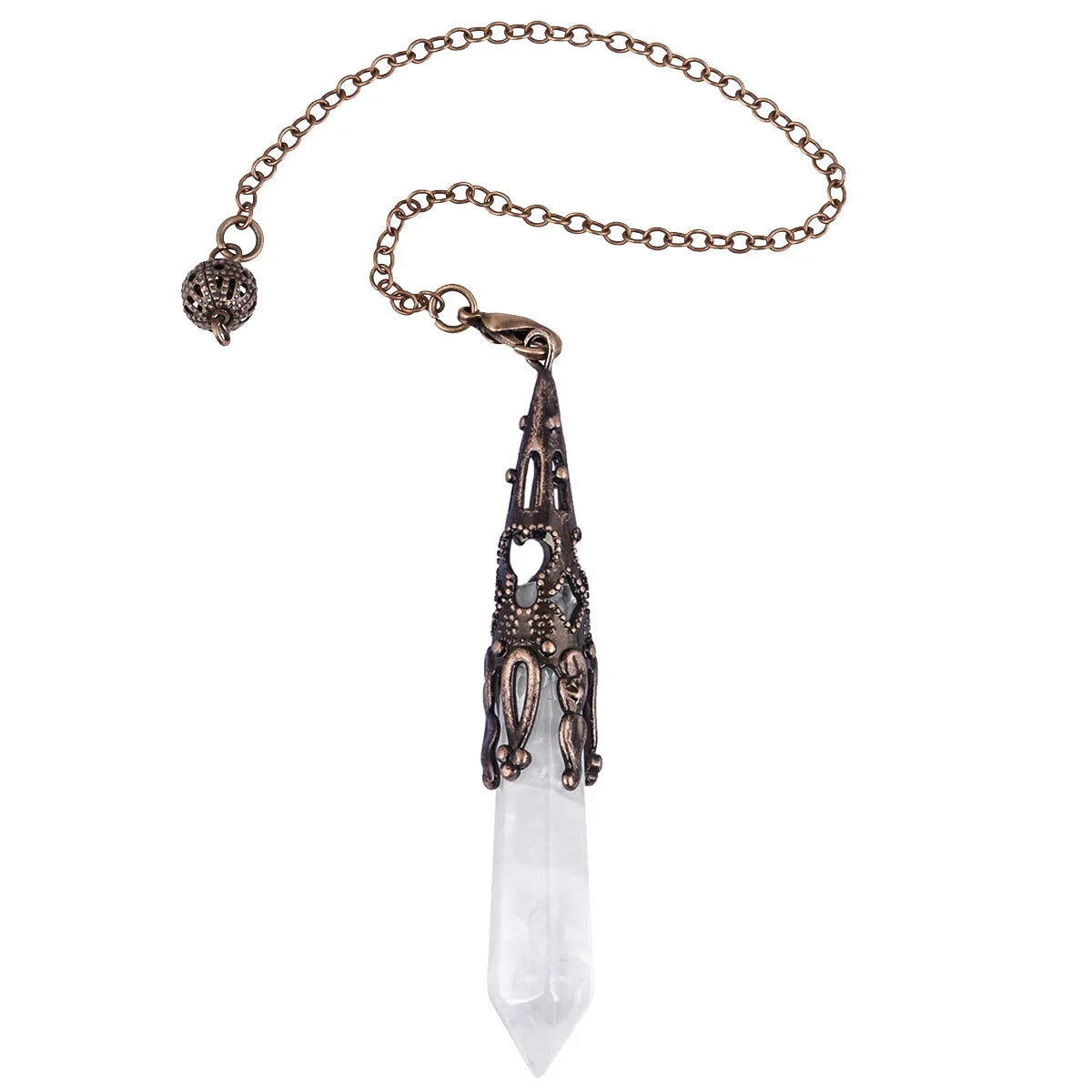 Retro Brass 12 Faceted Prism Chakra Witch Dowsing Pendulum Gemstone Quartz Point Healing Crystal Reiki Pendant Divination