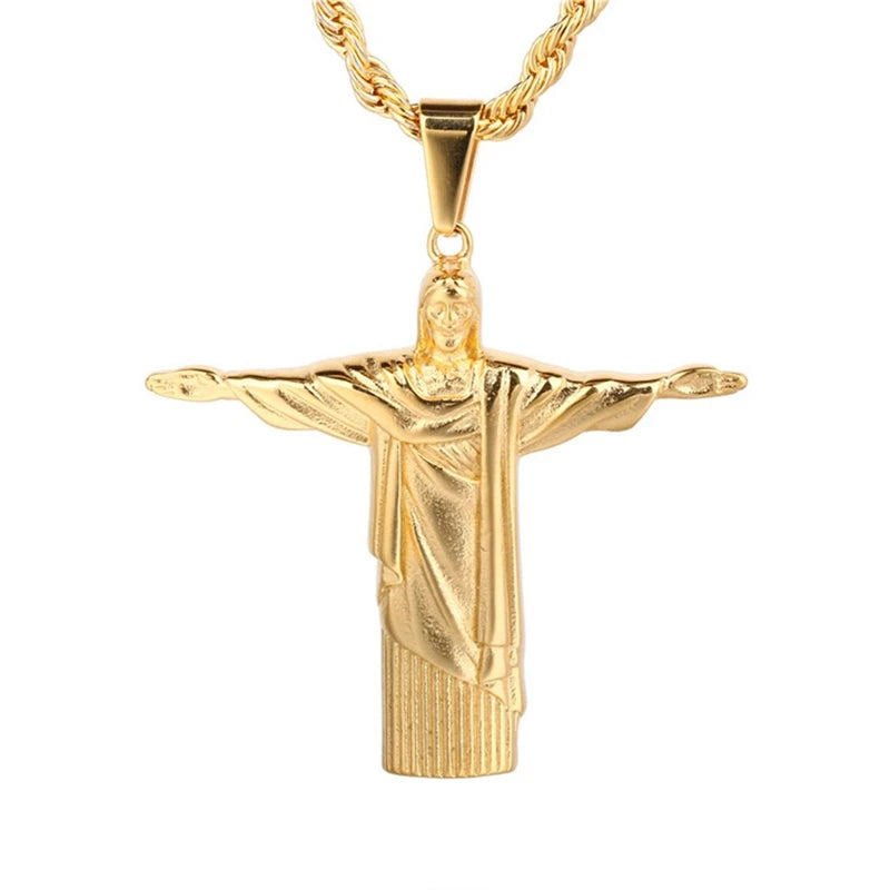 Wholesale Vintage Gold Plated Jesus Stainless Steel Pendant Necklace Jesus Cross Necklace
