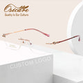 Luxury Brand Wholesale Bulk Female Ocular Eyeglass Eyewear Gemmed Pure Eye Titanium Women Rimless Glasses Frames with Diamond