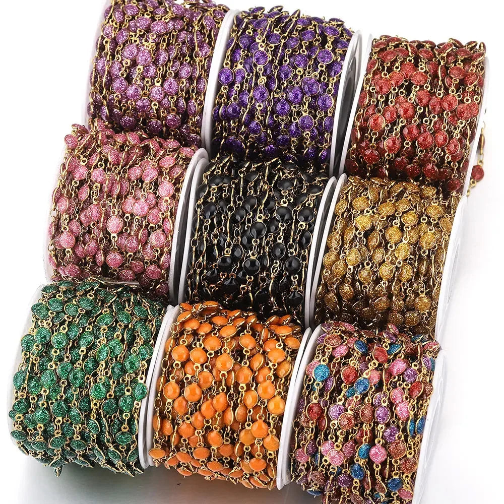 Stainless Steel Colorful Oil Drop Enamel Bead Roll Chain for Jewelry Making Gold Plated Diy Bracelet Necklace Anklet Chain