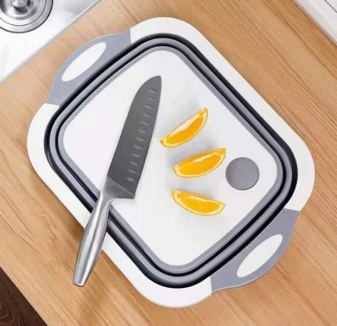 New Thickened Multi-Function 3 in 1 Non Slip Kitchen Folding Drain Basket Cutting Board With Tray