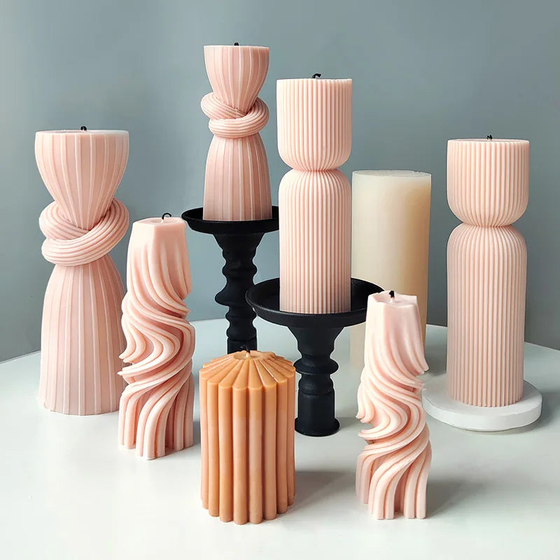 J6-34 Geometric Spire Striped Cylinder Candle Mold DIY Aroma Candle Handmade Soap Molds Cake Tools Moulds