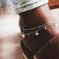 HOVANCI Dainty Double Layer Linked Chain Turquoise Beads Anklet Silver Color Sea Shell Ankle Bracelet for Women