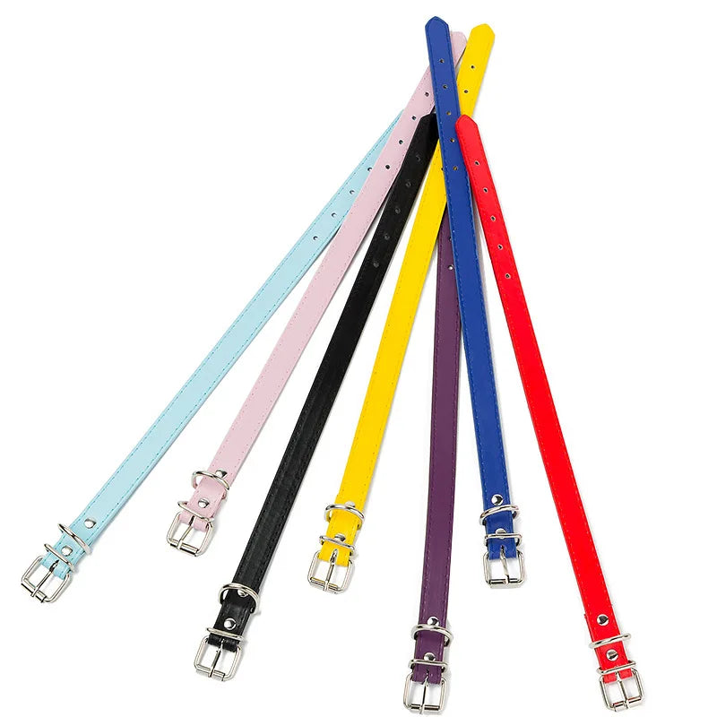 Adjustable Leather Pet Collar with Strong PU Various Solid Colors Simple Design Pet Lead Made with Alloy Material