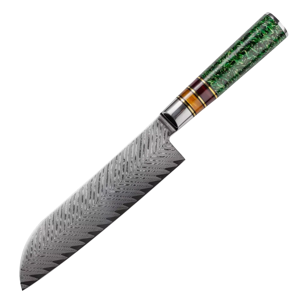 In Stock Chef Knife Set 67-Layers Damascus Steel Utility Knife Composited Resin Chaff Acrylic Handle Kitchen Utility Knife