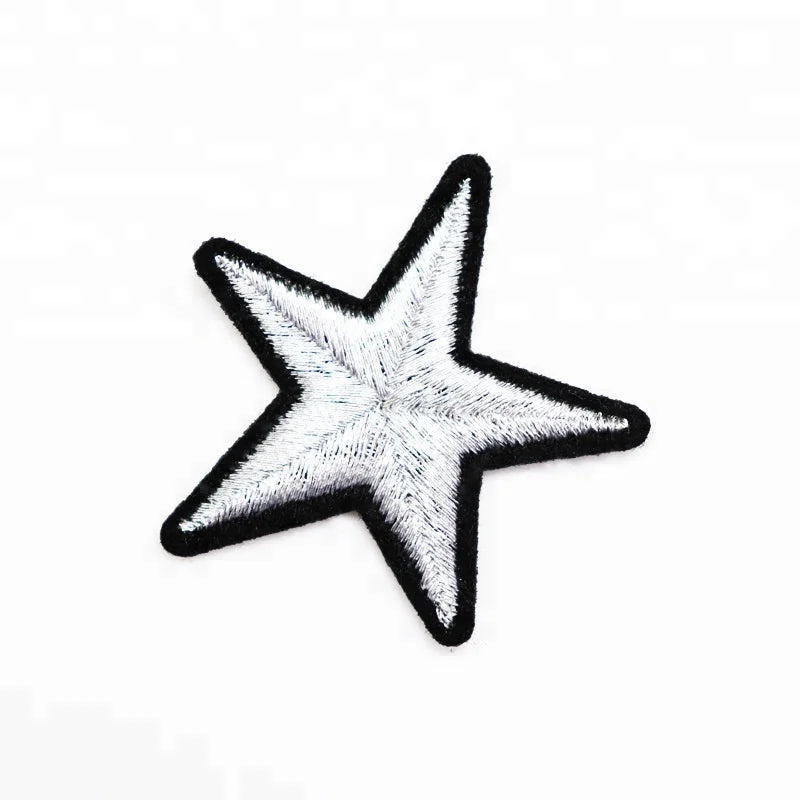 Wholesale Silver Metallic Embroidered Star Patches
