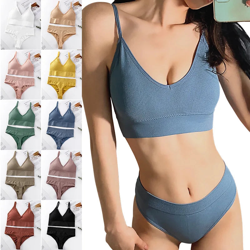 1set Women's Lingerie Bra Brief Sets Woman Bralette Active Bras Seamless Wire Free Ice Silk Bras Panties New Underwear for Woman