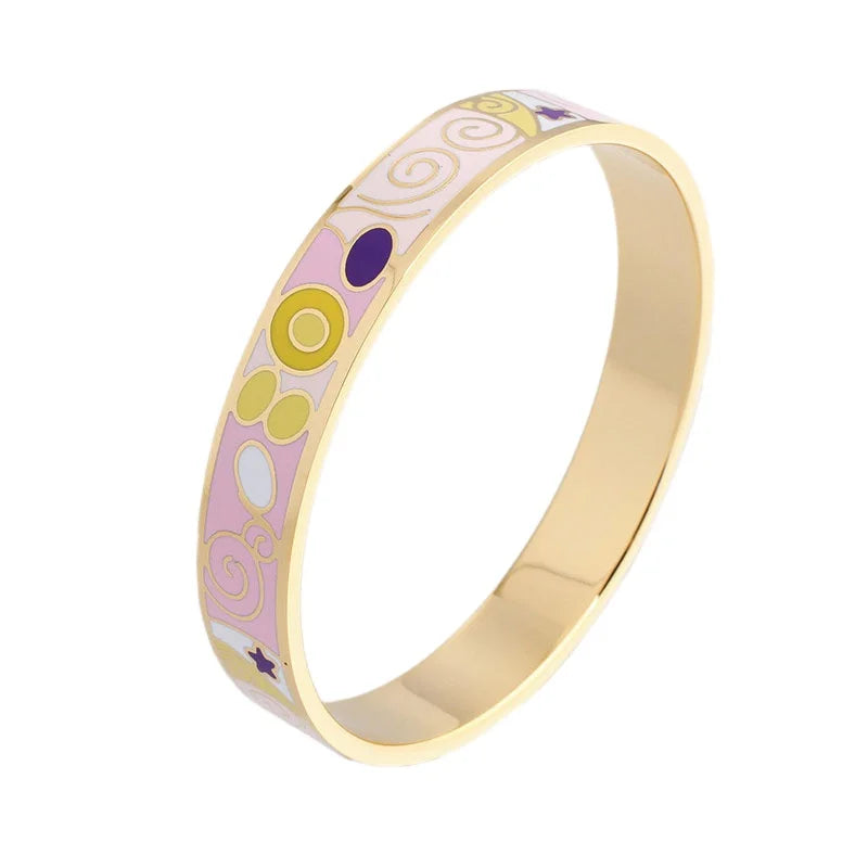 Hot Selling Stainless Steel Gold Enamel Bangle Bracelet With Flower Urban Design for Jewelry Gift
