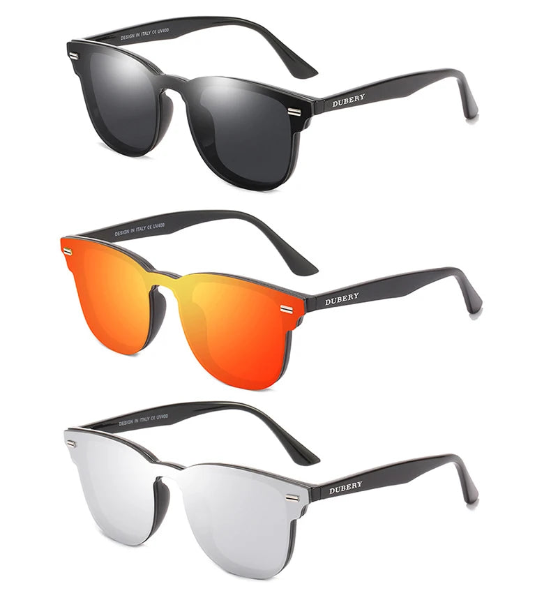 DUBERY D3002 Brand Design Retro Sunglasses for Men Custom logo Round European Rimless High Definition One-lens Cycling Glasses