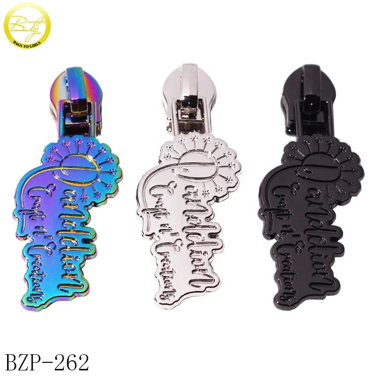 New Arrival Clothing Zipper Tags Custom logo Design Zipper Slider Shoes Accessory Brand Puller Charms