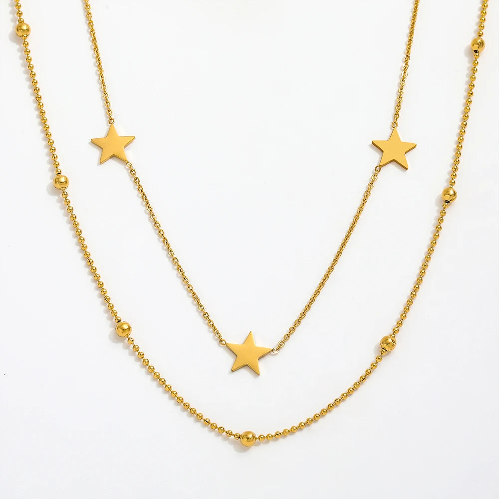 Joolim Jewelry 18K Gold Plated Double-layer Pentastar Necklace Dainty Necklace