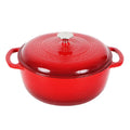11 Inch Cast Iron Enamel Metal Stock Pot Double Handle Red Country Style Kitchen Cookware Set Lid 7L Gas Induction Ready Soup