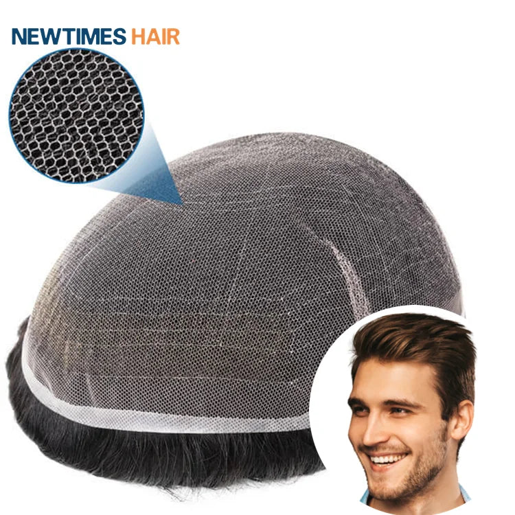 HS7 Men's Natural Full Swiss Lace Hair Wig Virgin Indian Wave Hair With French Lace Base Remy Hair Model Number Virgin