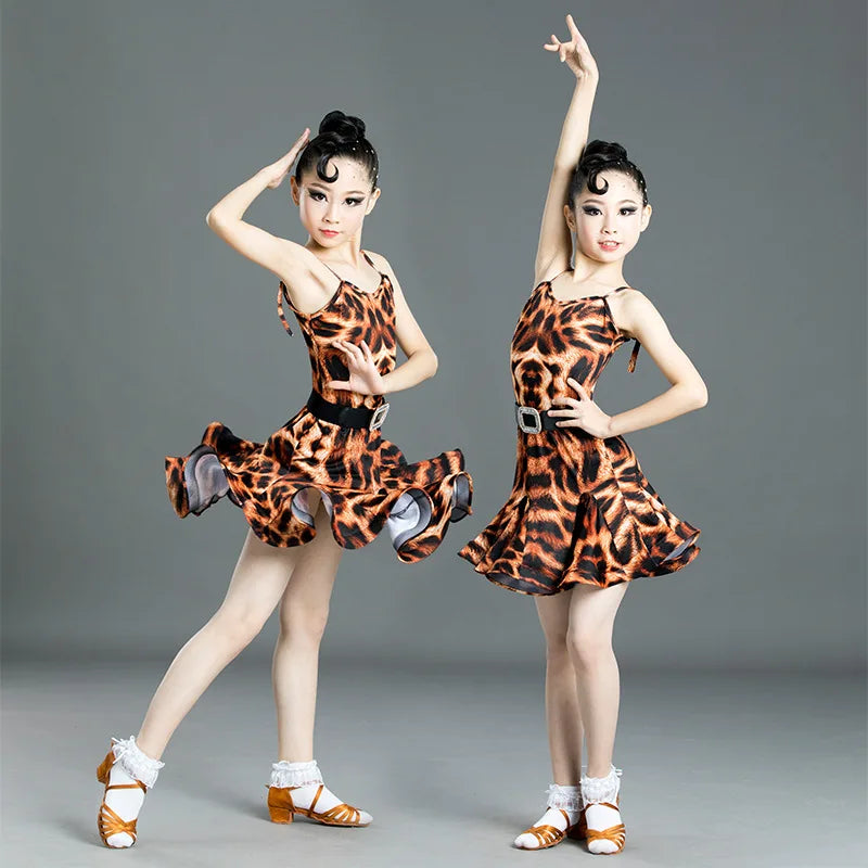 Children's Latin Dance Dress Leopard Print Separate Practice Competition Performance Skirt